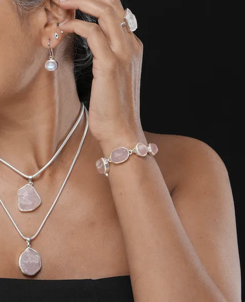 Raw Pink Quartz Bracelet, Odyssey by Silver